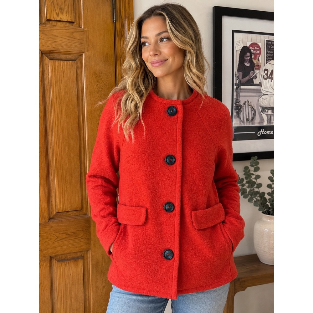 Boden Women's Red Wool Blend Button Front Coat Jacket Size US 8 UK 12